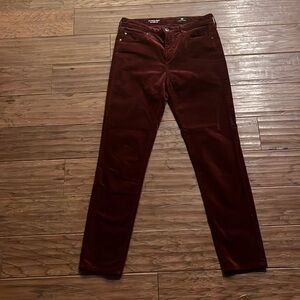 AG Adriano Goldschmied The Stevie Slim Straight Ankle Red Velour Pants Size  27R